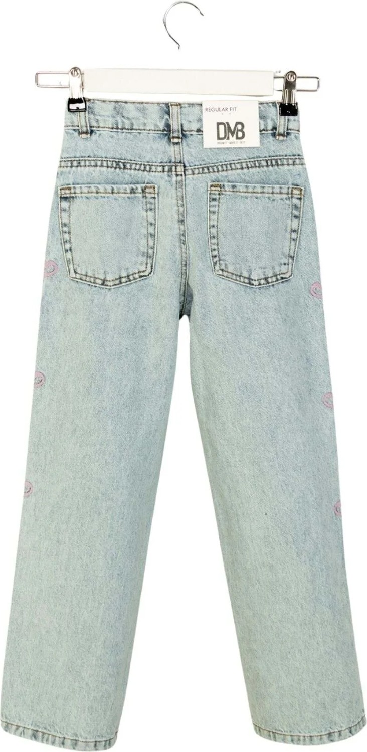 Waka Waka Kids Store Pembe Kurdele Işlemeli Açık Mavi Kız Çocuk Kot Pantolon görsel 2