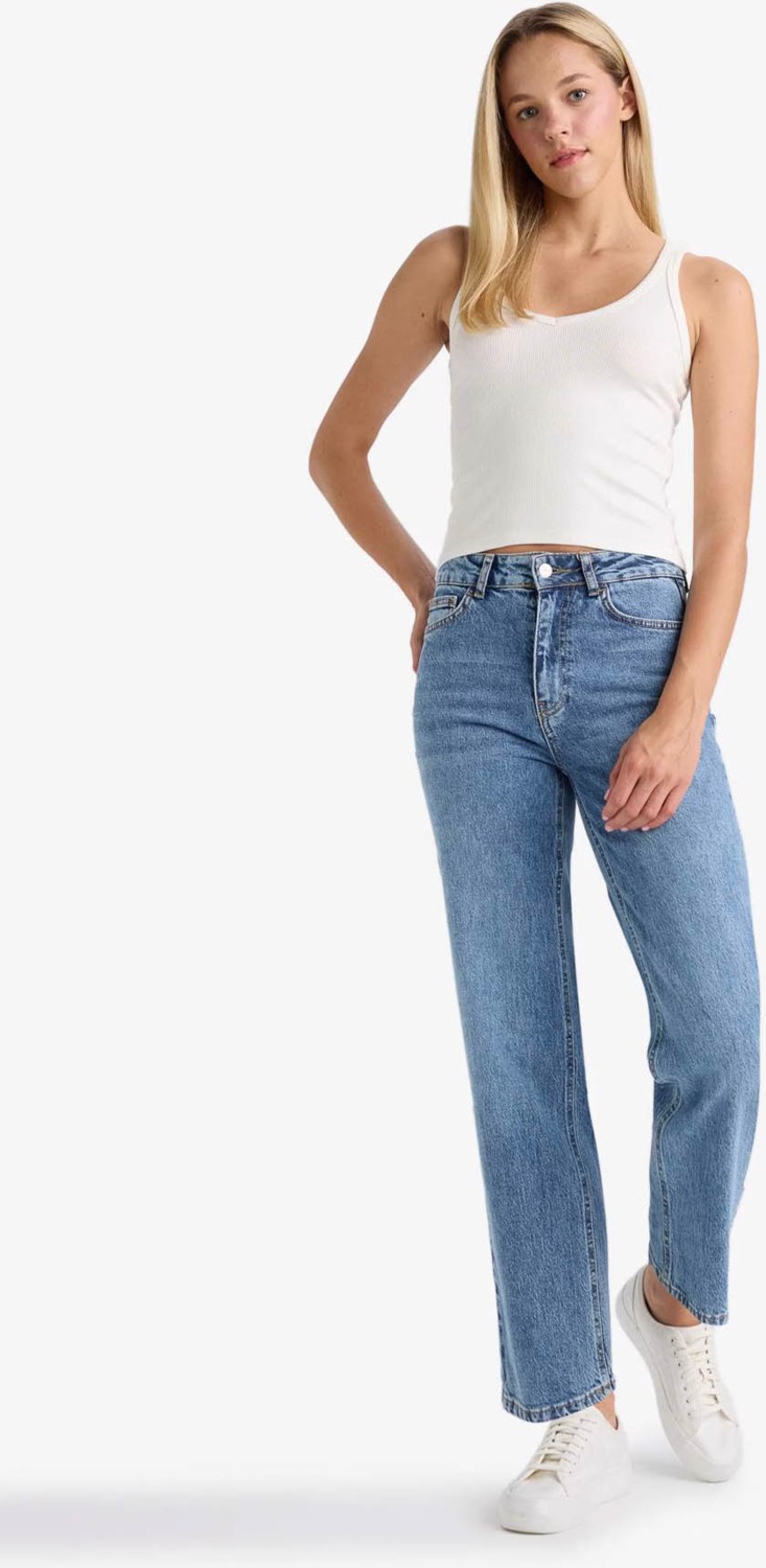 DeFacto Comfort Straight Yüksek Bel Bilek Boy Jean Yıkamalı Pantolon D8155AX26SP görsel 2