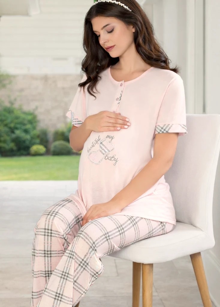 Flz Hamile Pijama Takımı, Desenli Lohusa Pijama Rahat ve Şık Yazlık Flz 24-80 görsel 5
