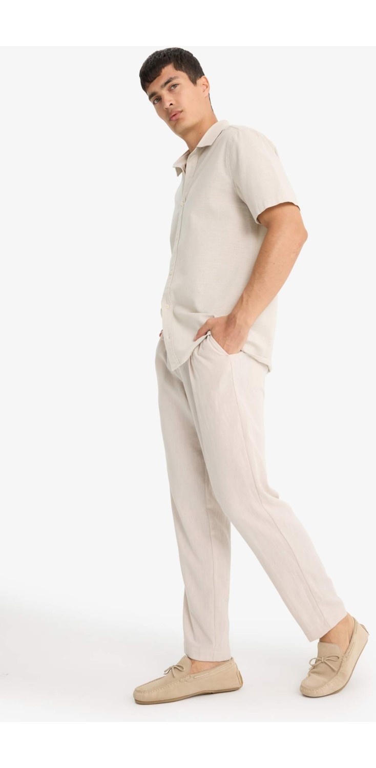 DeFacto Relax Fit Keten Görünümlü Beli Bağcıklı Lastikli Cepli Pantolon E4790AX25AU görsel 4