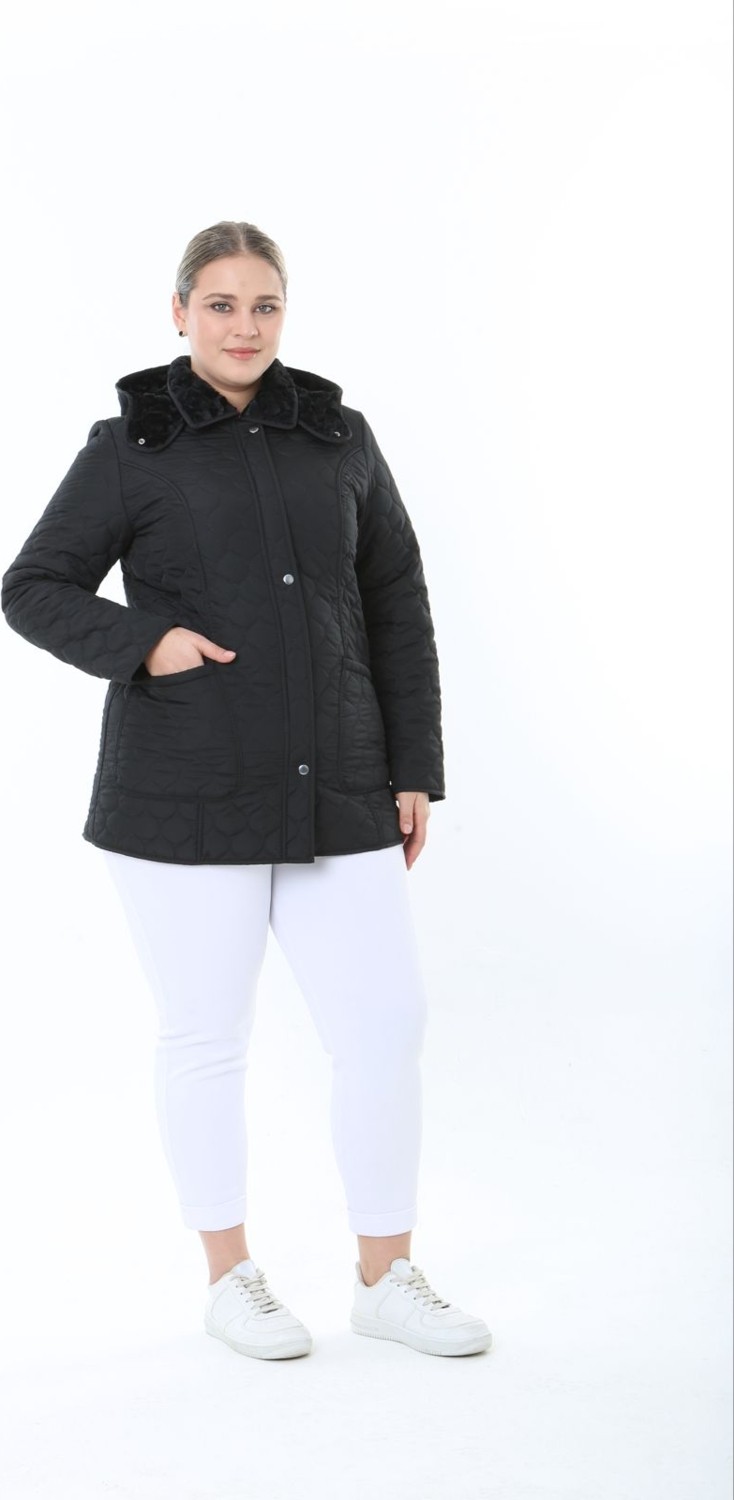 TUTveAL Collection Ithal, Yumuşak Kürklü, Su Itici Mont,büyük Beden, Tavşan Tüylü Kaban,kapitone Mont, Premium Seri