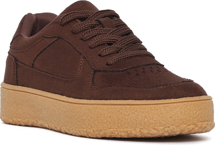 Derimod Kadın Kahverengi Bağcıklı Kalın Tabanlı Süet Sneaker 26PFE145210 görsel 7