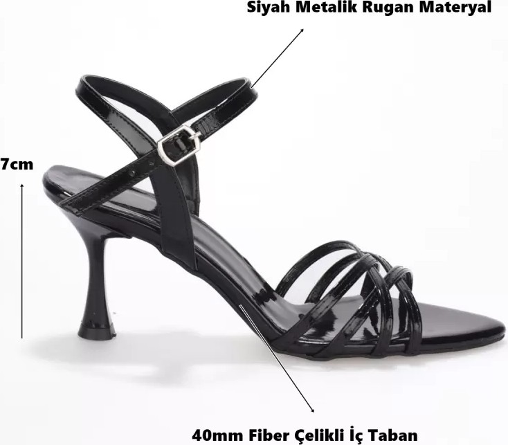 Fantastik Store Kadın Siyah Metalik Rugan 7cm Ince Topuklu Abiye Ayakkabı TR45MY01A görsel 2