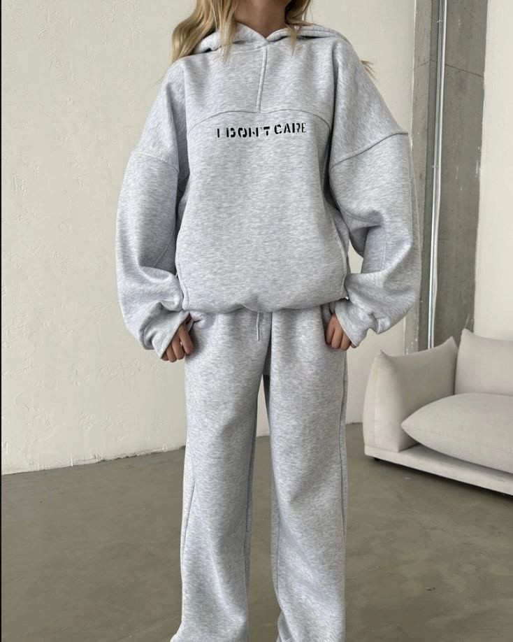 Fantastik Store Kadın Nakış Işlemeli 3 Iplik Pamuklu Sweat Alt-Üst Takım- Gri görsel 3