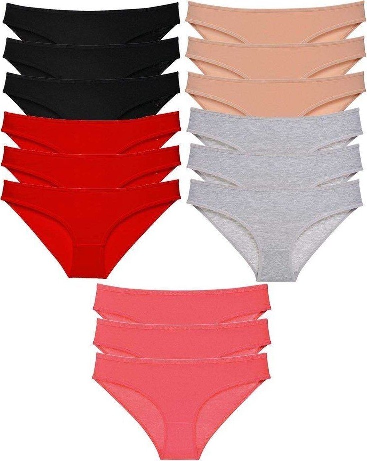 Kuzgun Ticaret 15 Adet Süper Eko Set Likralı Kadın Slip Külot Siyah Kırmızı Ten Gri Fuşya
