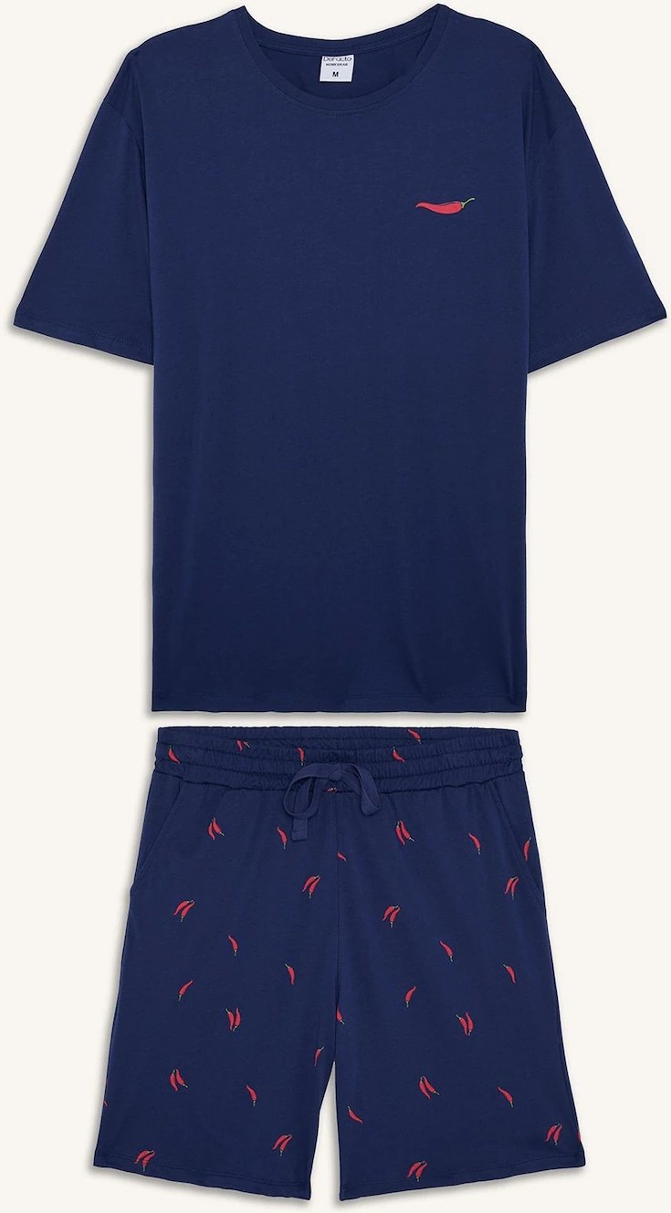 DeFacto %100 Pamuk New Regular Fit Kısa Kollu 2'li İndigo Şortlu Pijama Takımı I0686AX26HS görsel 6