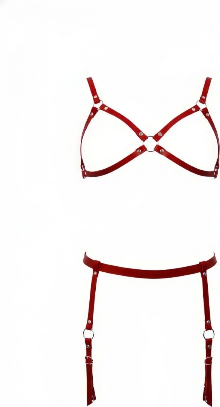 Pileli Store Kırmızı Harness Takım Deri Jartiyer Detaylı Metal Halkalı - 228