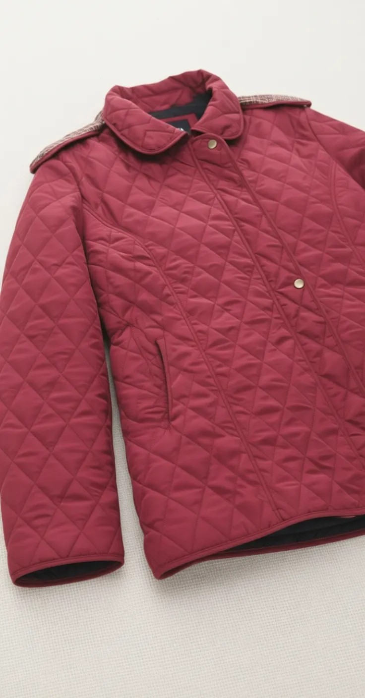 Vetre Kadın Büyük Beden Ekose 75 Cm Mevsimlik Bordo Kapitone Mont 1024 görsel 6