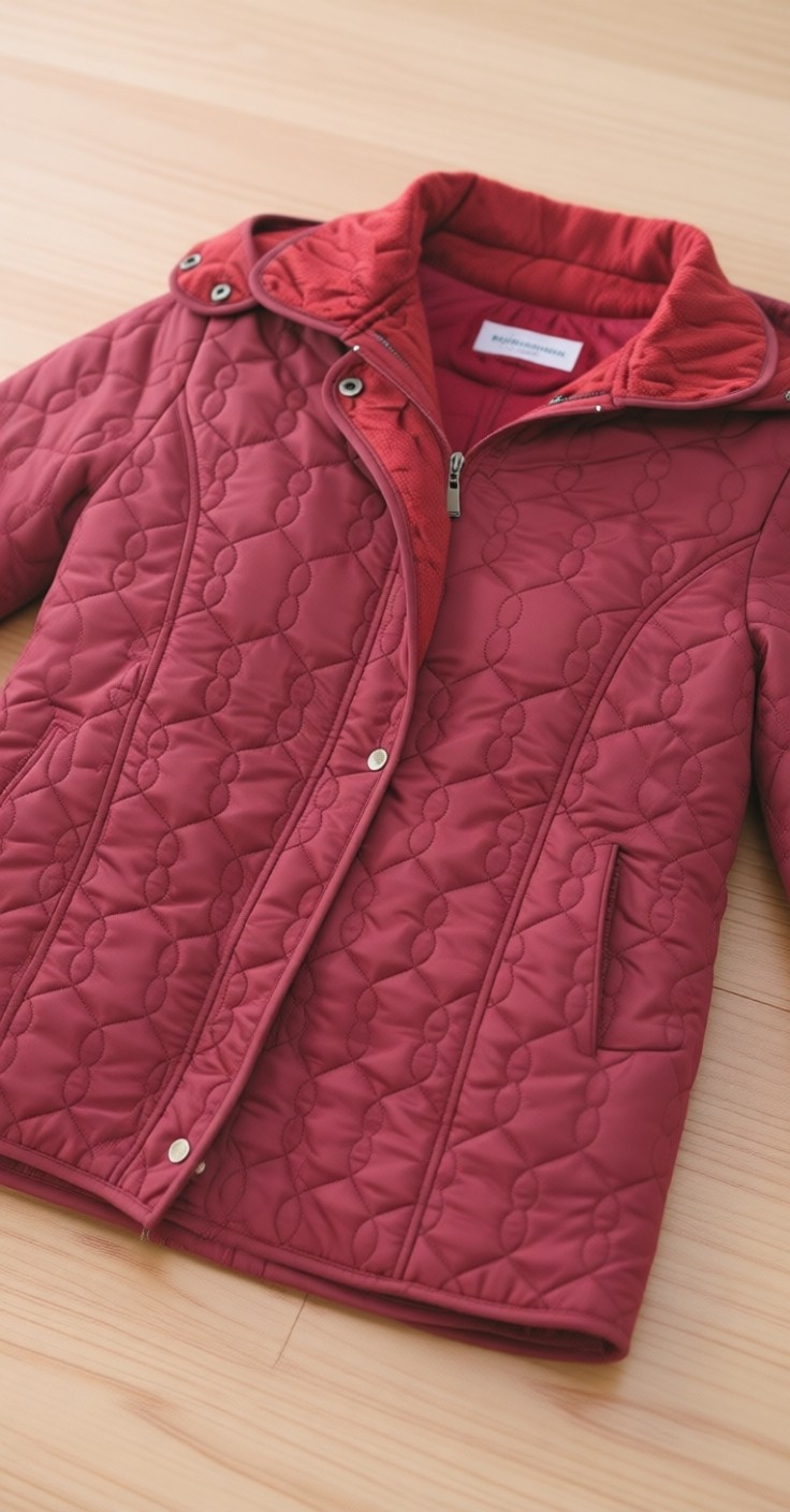 Vetre Kadın Büyük Beden Kapüşonlu 75 CM Bordo Kapitone Mont 1014 görsel 6