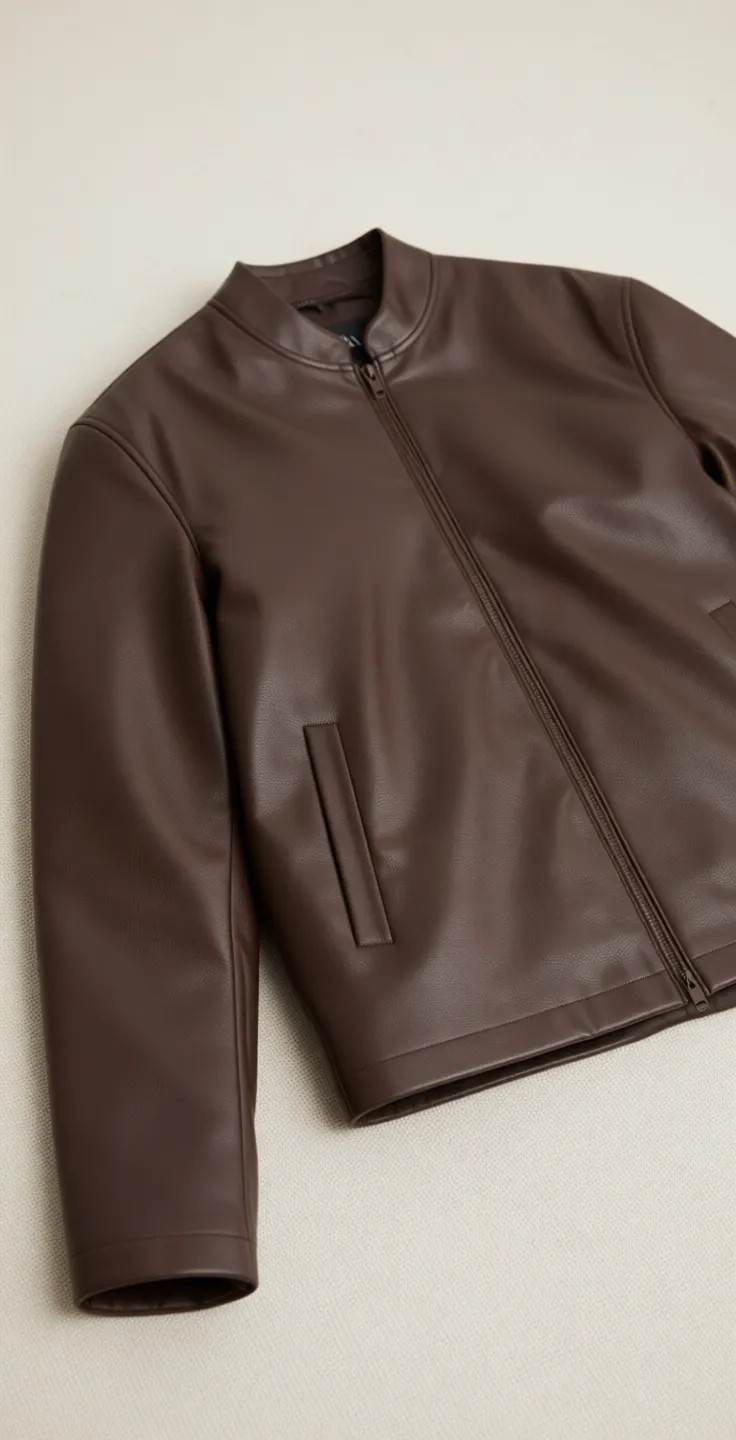 DeFacto Su İtici Slim Fit Dik Yaka Fermuarlı Suni Deri Ceket Mont D8525AX26SP görsel 8