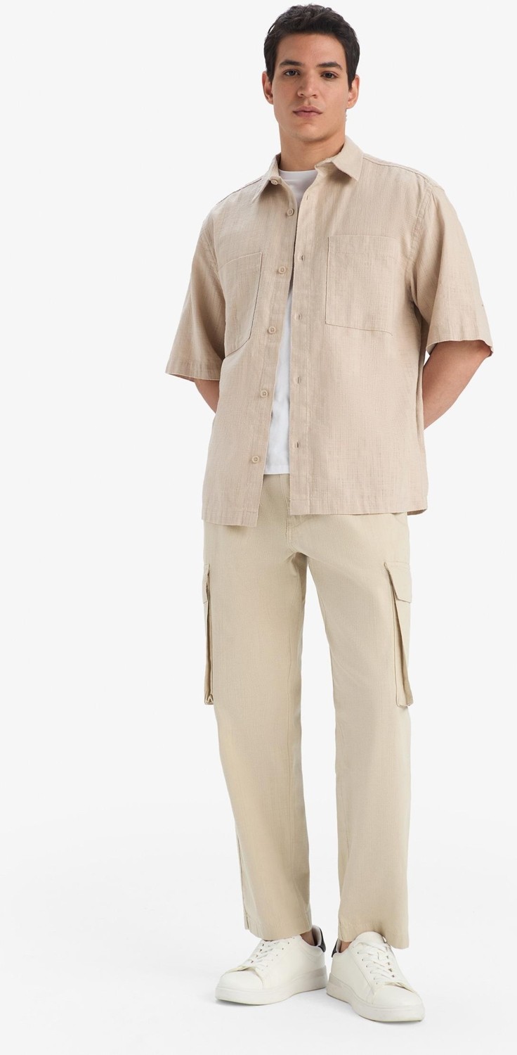 DeFacto %100 Pamuk Wide Leg Kargo Cepli Keten Görünümlü Yazlık Pantolon B9407AX25SP görsel 3