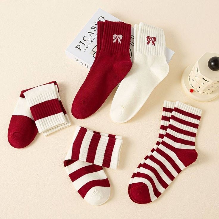 Sky Socks 5'li Ekonomik Paket Bordo-Beyaz Çizgili Kurdele Desenli Unisex Tenis Çorap Seti görsel 4