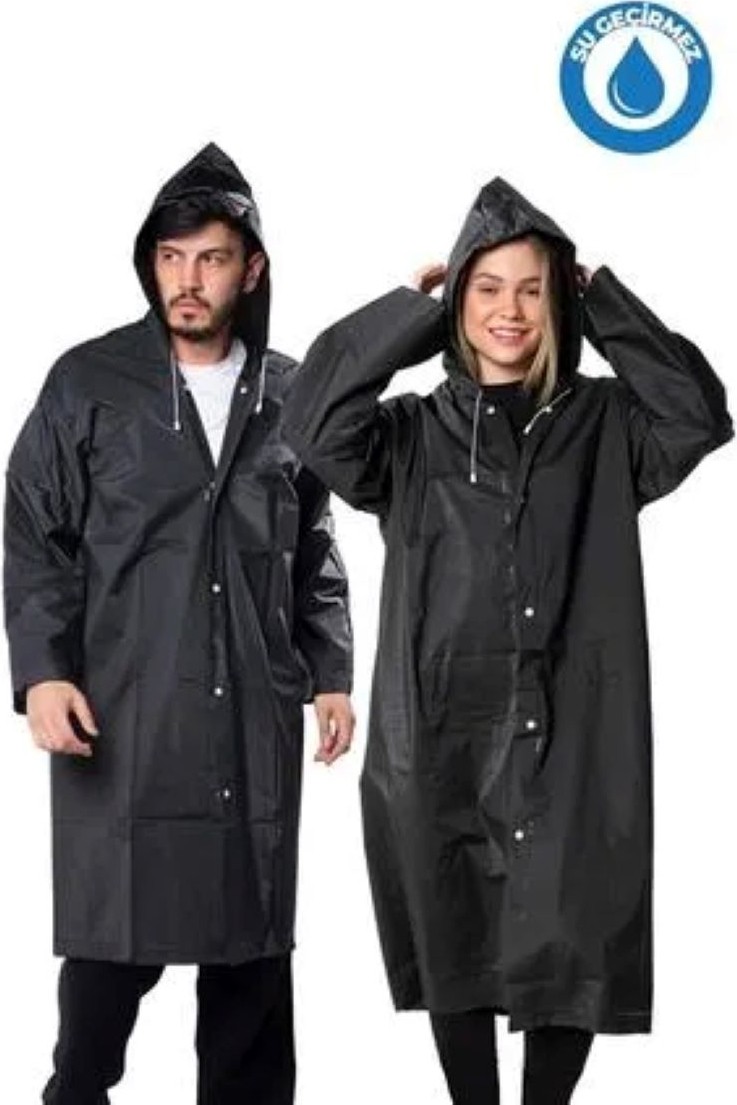 Rainwalker Kadın Erkek Yağmurluk Kapüşonlu Çıtçıtlı Evakumaş Siyah Yağmurluk Rüzgar Geçirmez Dayanıklı Orijinal