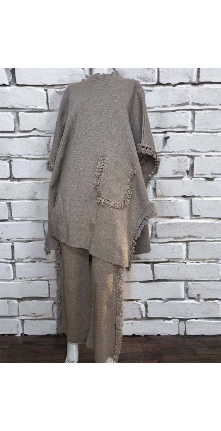 Çalıkuşu Triko Panço ve Pantolon Ikili Takım Püskül Detaylı M2401 görsel 2