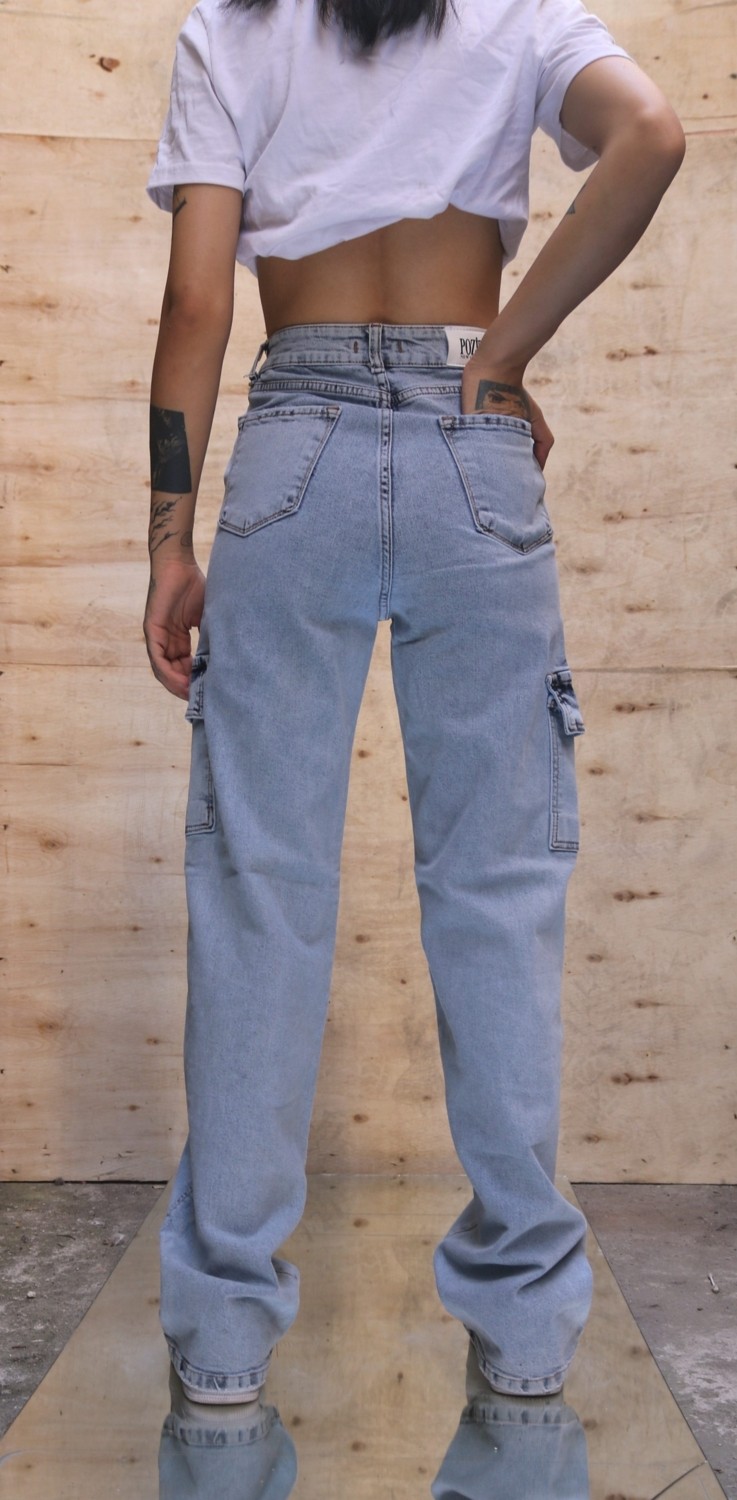 Viking Jeans Buz Mavi Kargo Cepli Palazzo görsel 2