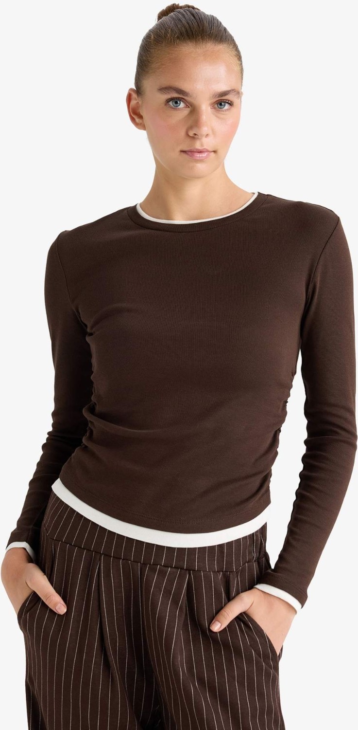DeFacto %100 Pamuk Slim Fit Ribana Tişört E6548AX25AU görsel 4