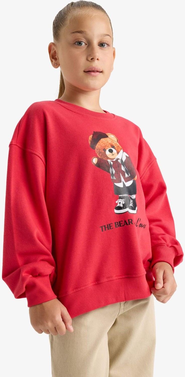 DeFacto Oversize Geniş Kalıp Bisiklet Yaka Baskılı Sweatshirt Kız Çocuk E7841A825AU görsel 4