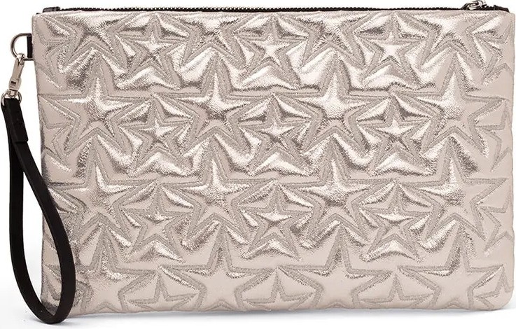 Ecrou Yıldız Desenli Siyah Parlak Portföy & Clutch Çanta Çıkarılabilir Bileklik Askılı 30 x 19 cm