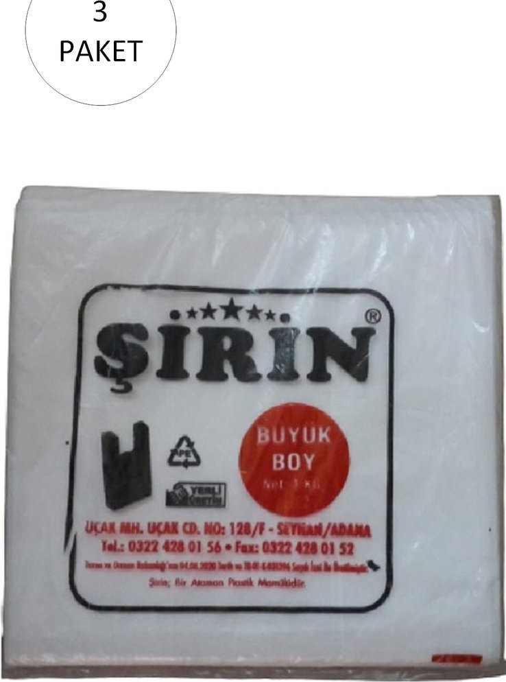 Şirin Beyaz Kalın Atlet Poşet Büyük Boy 30X57 cm 1 kg 3 Paket (Takriben 135 Adet)