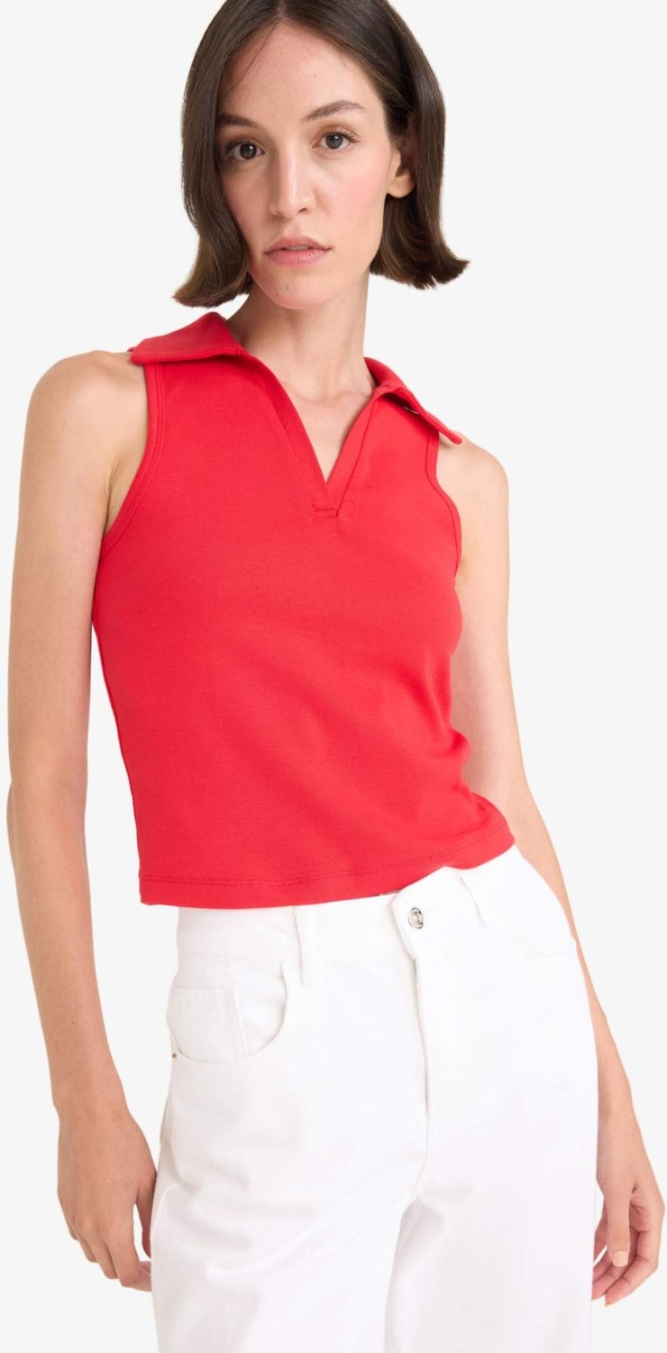 DeFacto %100 Pamuk Slim Fit Polo Yaka Ribana Atlet F4433AX25AU görsel 3