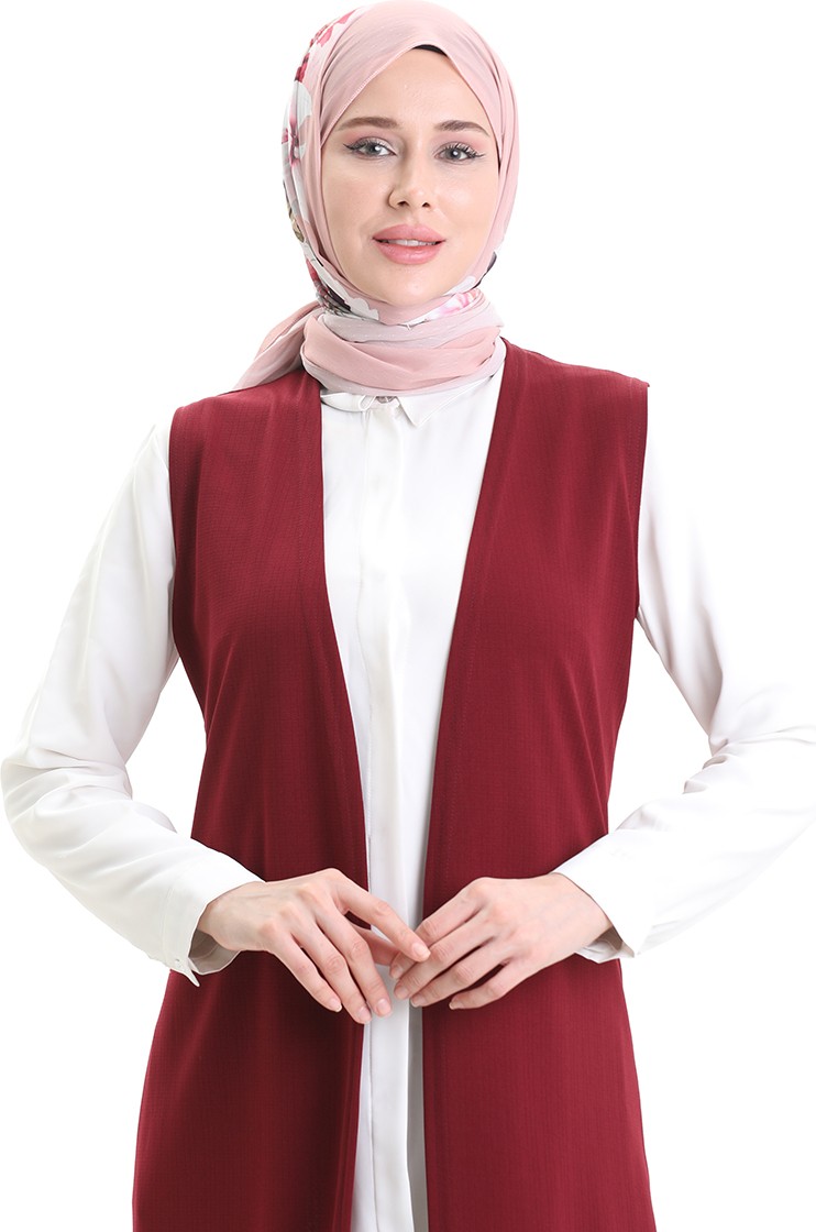 Sefa Merve Mevsimlik Uzun Basic Yelek Büyük Beden Anne Yelek 8748-02 Bordo görsel 4