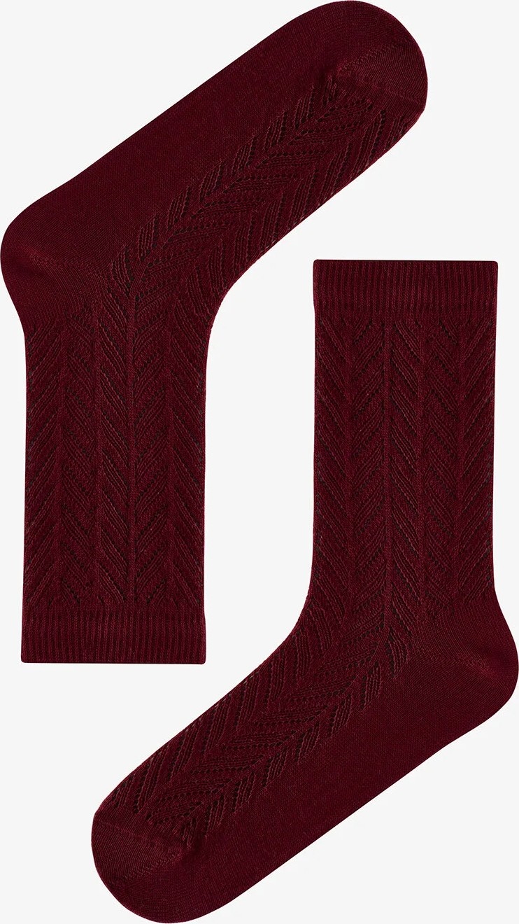 Penti Bordo Bej Braided Colosio Ajur Desenli Pamuklu 3 Çift Soket Çorap görsel 2