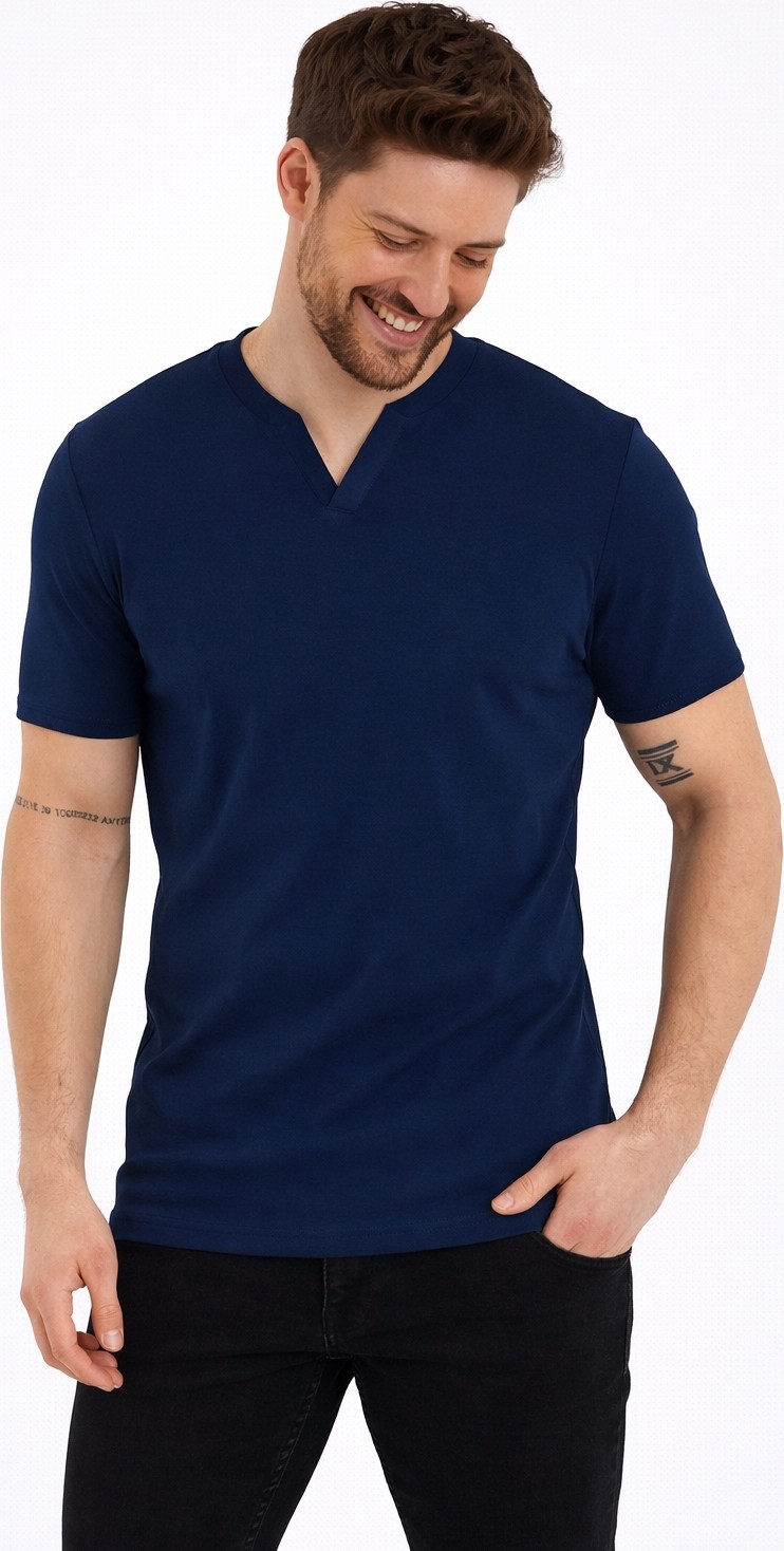 Uomo Park Henley Tişört Basic Casual T Shirt 2124