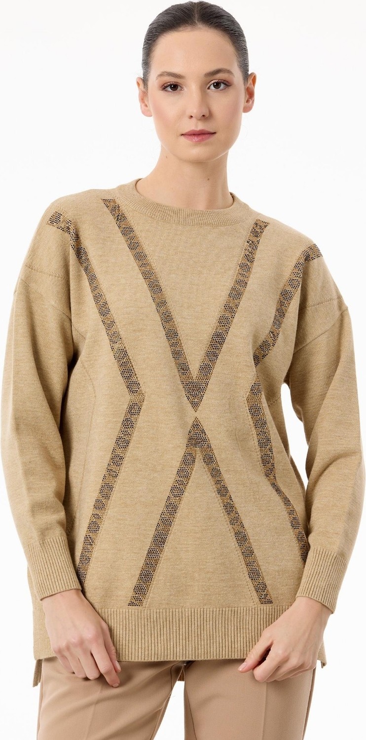 Belirtilmemiş TNK.21763.1LEOPAR Taşlı Triko Kazak görsel 4