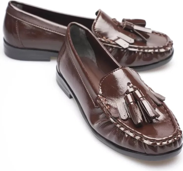 Fantastik Store Acı Kahve Rugan Püsküllü Kadın Loafer Ayakkabı TR88MS01B görsel 2