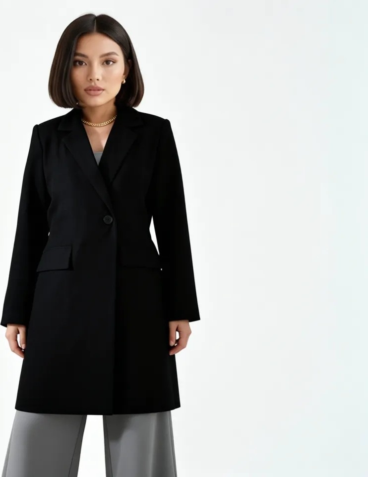 Saade Kadın Siyah Kuşaklı Cep Detaylı Blazer Dokuma Ceket %86 Polyester %14 Elastan görsel 6