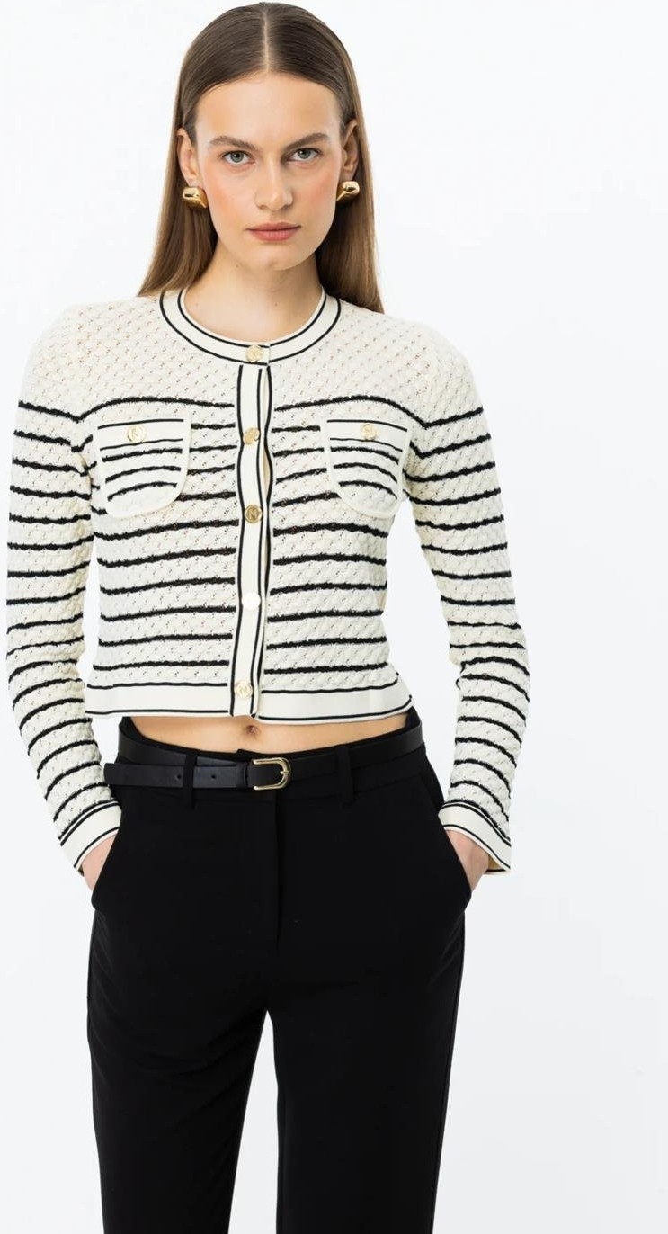 Nazen Giyim Çizgili Crop Krem Kadın Hırka 53901-2Y5 görsel 2