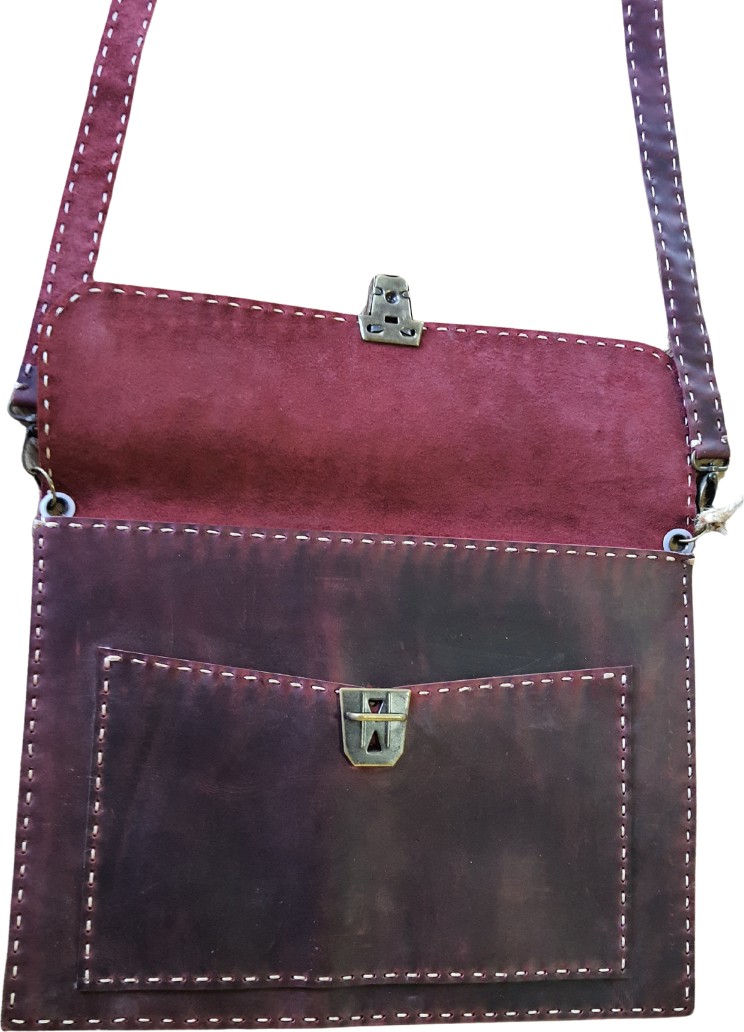 Semiramis Unisex Helios Model Deri El Yapımı Vintage Bordo 13'' Macbook Çantası görsel 3