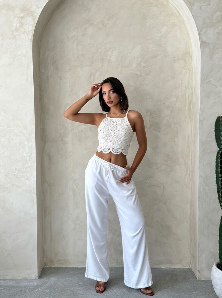 Sun Style Astarlı Crop Güpür Askılı Örgü Büstiyer - Ham görsel 3