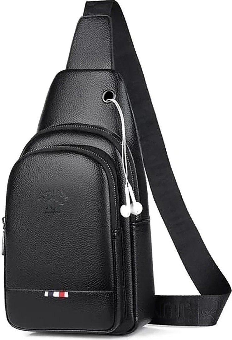 Newish Deri Kulaklık Çıkışlı Bodybag Göğüs ve Omuz Çantası new130 - Siyah