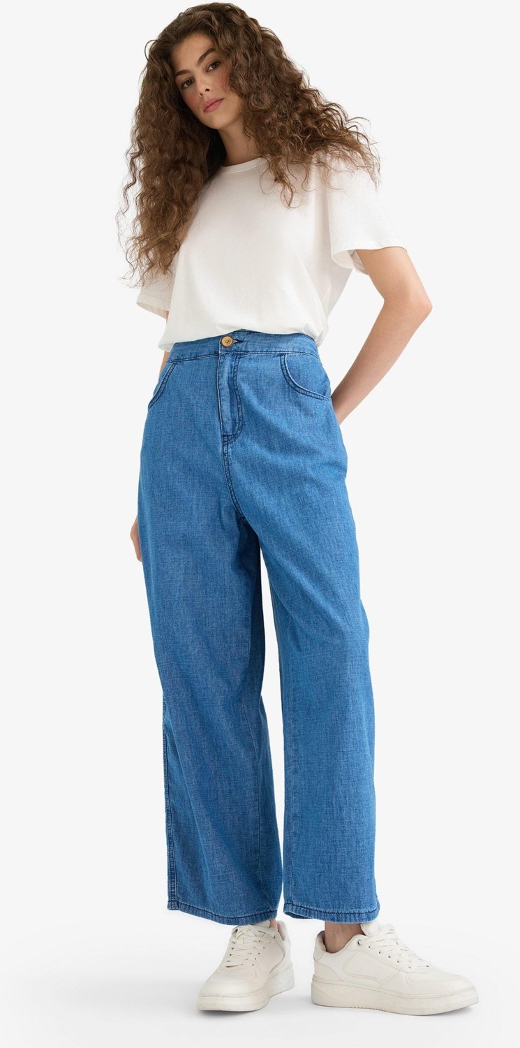 DeFacto %100 Pamuk Culotte Beli Lastikli Kısa Paça Bilek Boy Jean Pantolon E3041AX25SM