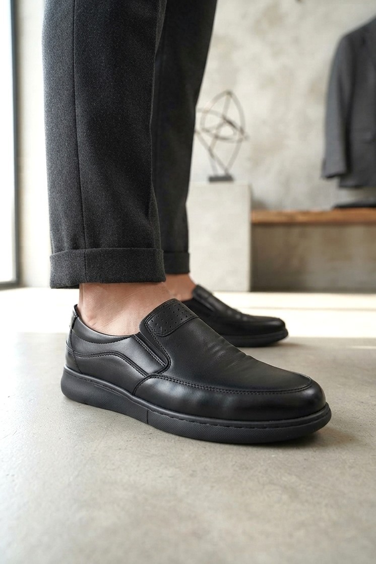 Zerenyus ZRJ0410 Business Casual Bağcıksız Erkek Comfort Klasik Ayakkabı - Siyah görsel 6