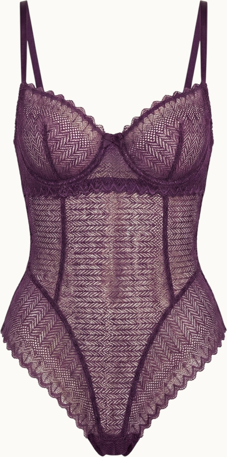 Hadiora Kadın Mor Dantelli Balenli Desteksiz Bodysuit görsel 2
