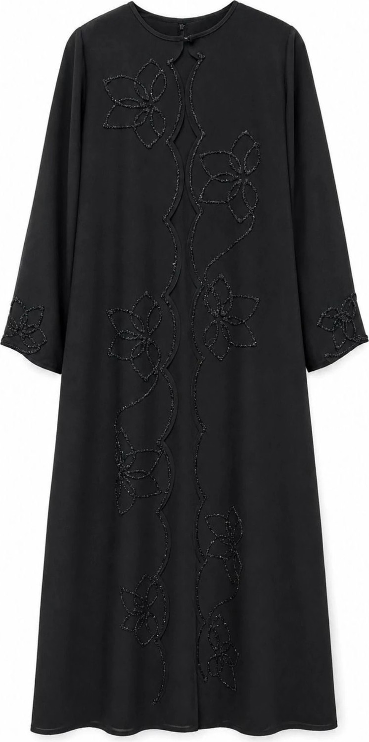 Nazzain Siyah Nakış Detaylı Abaya görsel 2