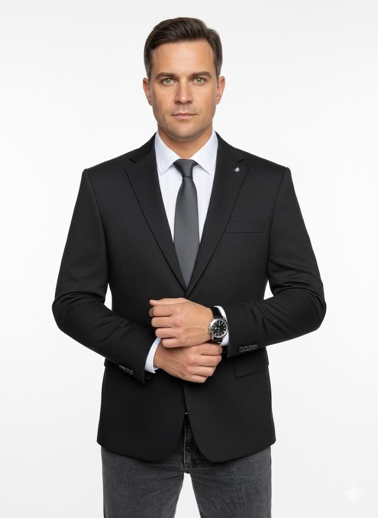 Plus Scorpion Erkek Bej Slim Fit Blazer Ceket, Çizgili Dokulu Kumaş, Çift Düğmeli