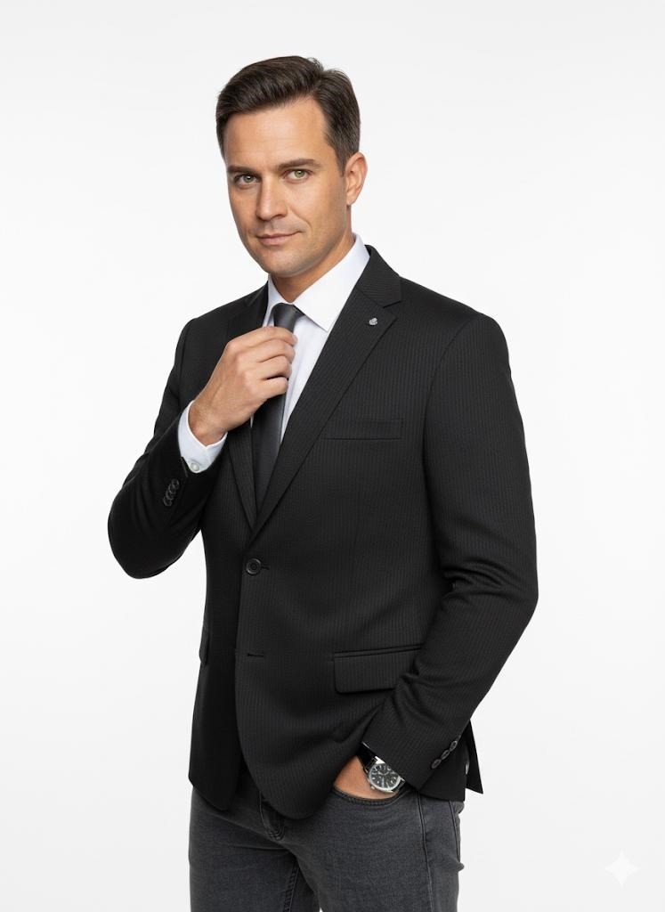 Plus Scorpion Erkek Bej Slim Fit Blazer Ceket, Çizgili Dokulu Kumaş, Çift Düğmeli görsel 2