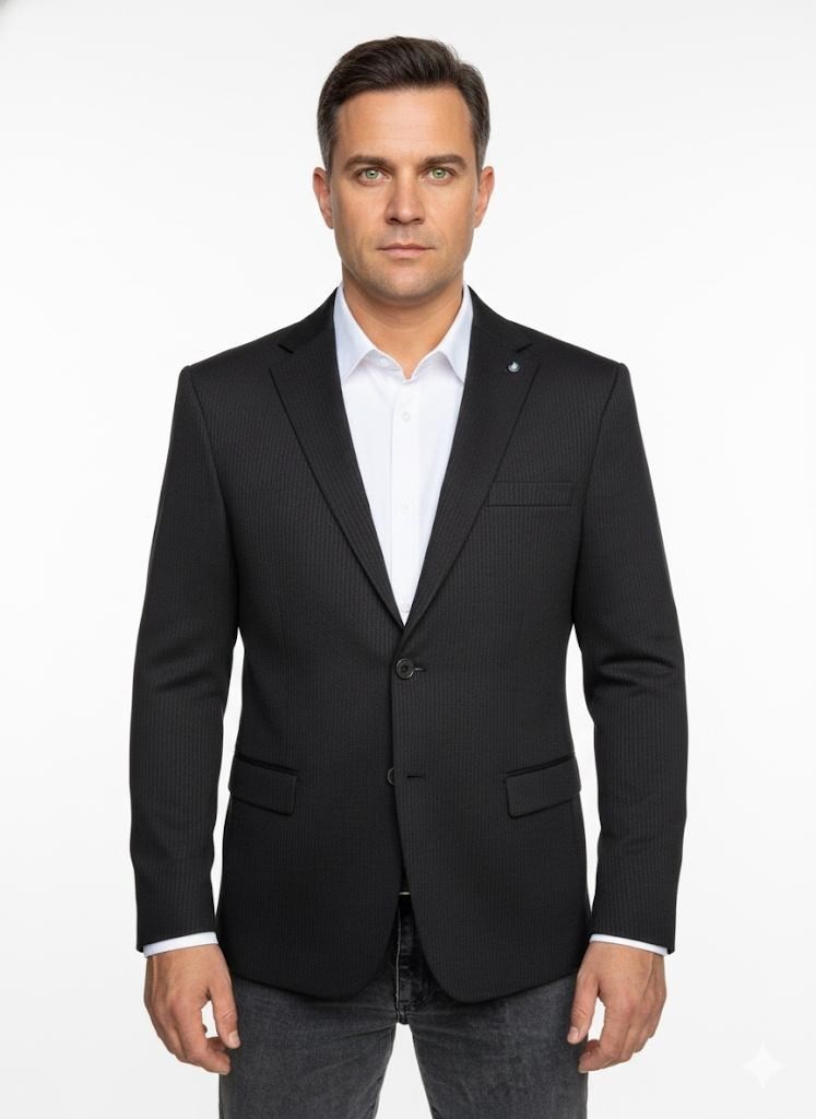 Plus Scorpion Erkek Bej Slim Fit Blazer Ceket, Çizgili Dokulu Kumaş, Çift Düğmeli görsel 3