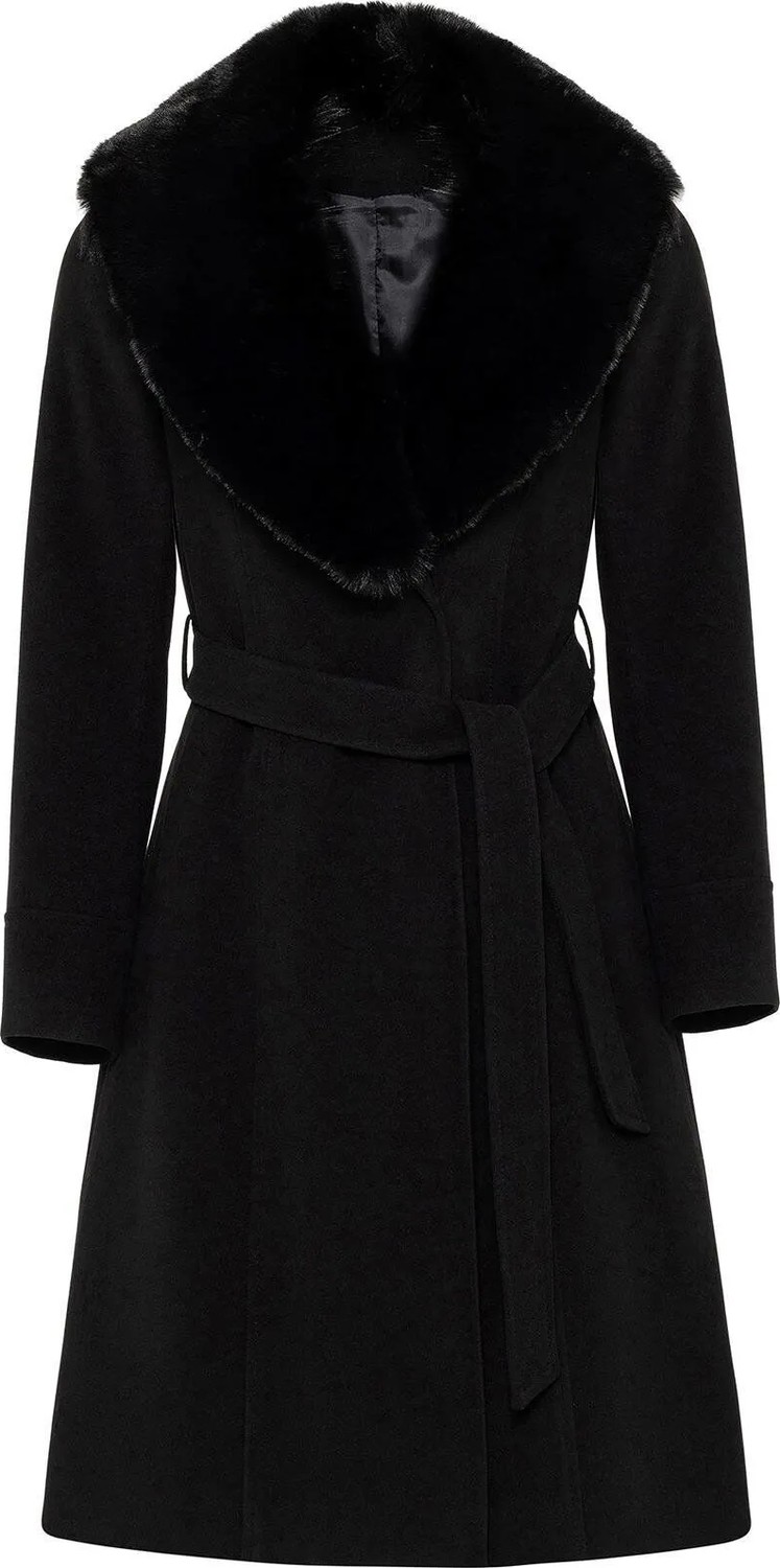 Olcay SİYAH Kadın Kaban, Kürklü ve Belden Kuşaklı, Polyester Malzeme ile Casual Stil görsel 7