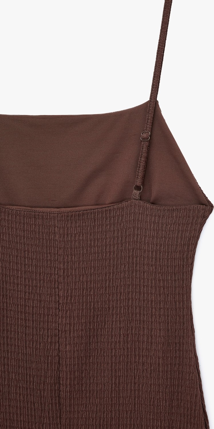 Koton Bürümcük Kumaş Slim Fit Yırtmaçlı Kare Yaka Ince Askılı Kalem Elbise görsel 6