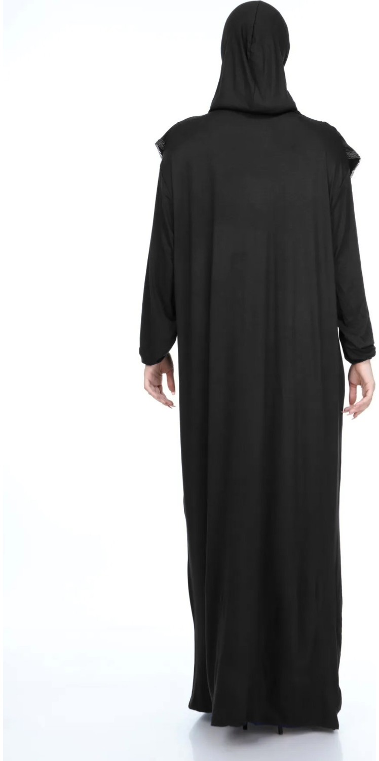 Sonbahar Moda Kadın Tesettür Pamuklu Başörtülü Namaz Elbisesi Dantelli Tek Parça Penye Kumaş Yeşil görsel 2