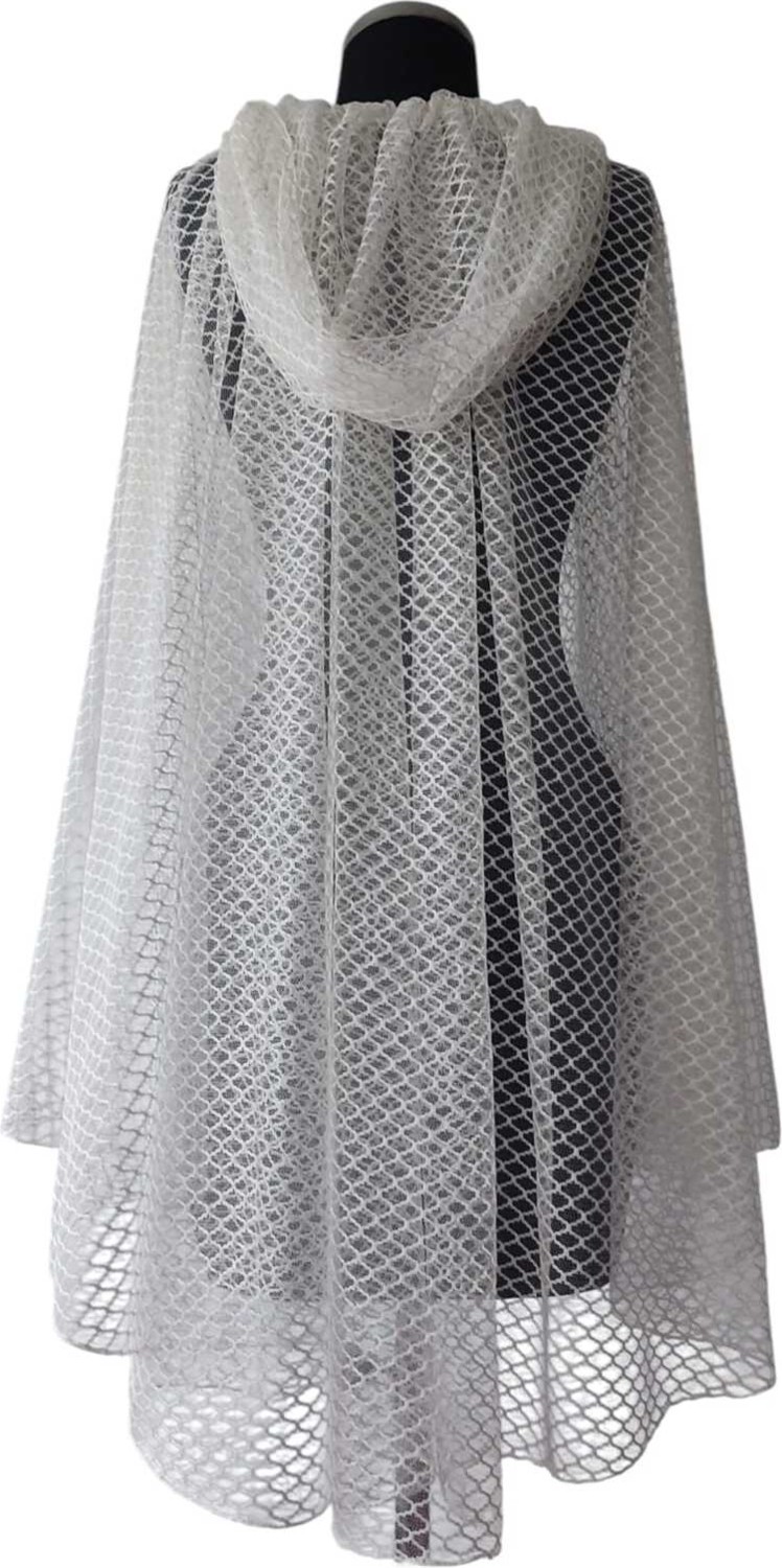 Moda Nur Pelerin, Kapşonlu Pelerin, Kırık Beyaz Renk , Gelin Pelerin. 1 Metre görsel 6