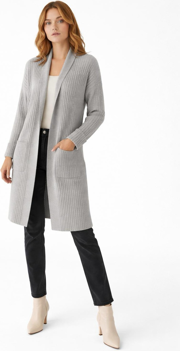 Wearified Kadın Şal Yaka Oversize Uzun Triko Hırka