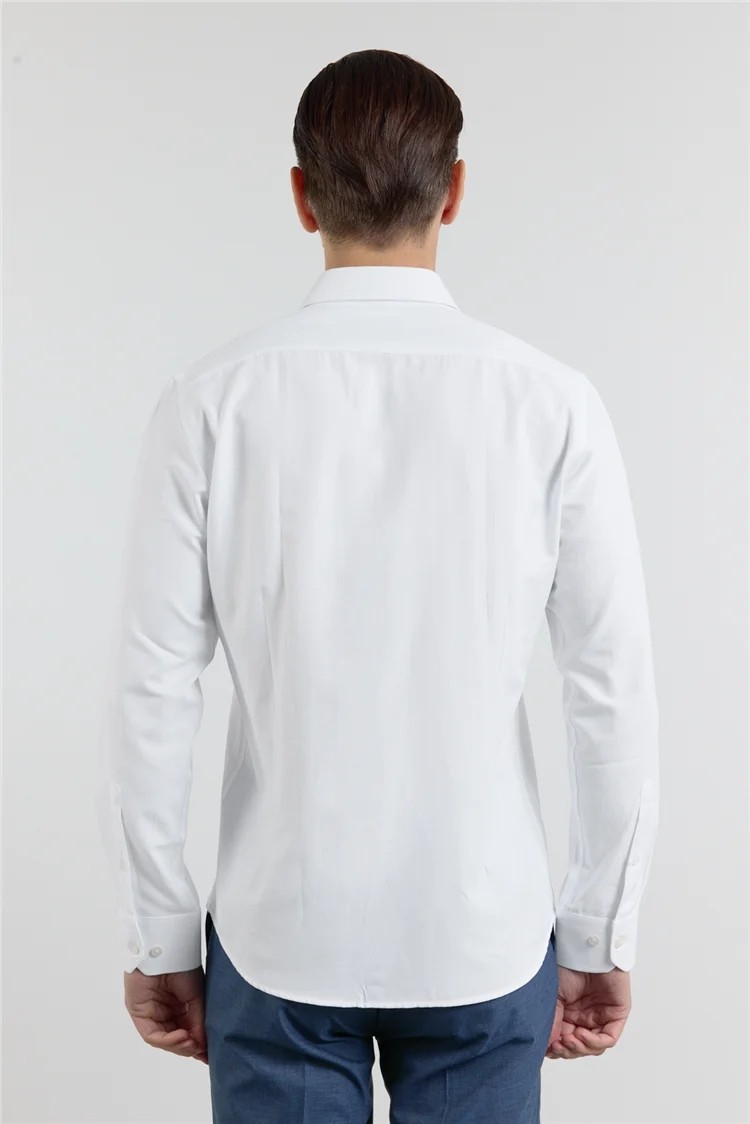 İmza Mavi Sert Yaka Uzun Kol Cepsiz Slim Fit Pamuklu Gömlek 1004255284 görsel 5