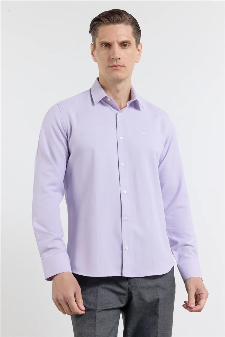 İmza Mavi Sert Yaka Uzun Kol Cepsiz Slim Fit Pamuklu Gömlek 1004255284