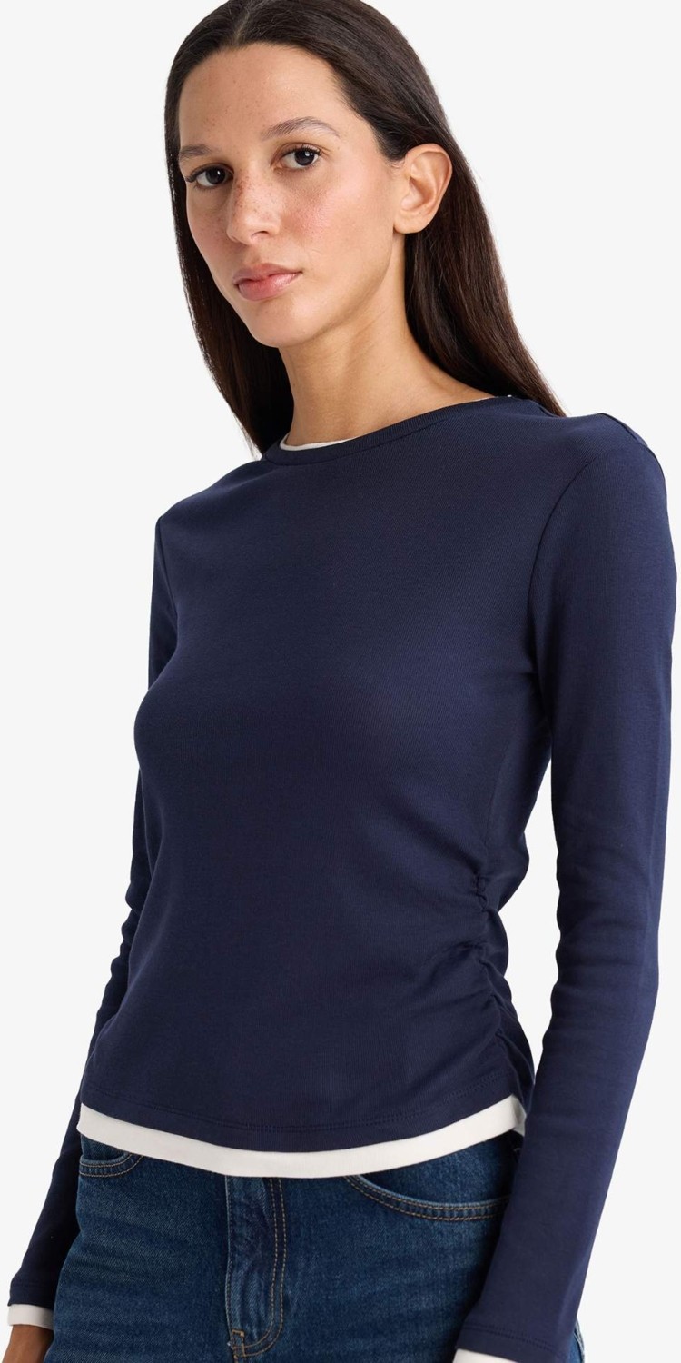 DeFacto %100 Pamuk Slim Fit Ribana Tişört E6548AX26SP görsel 6