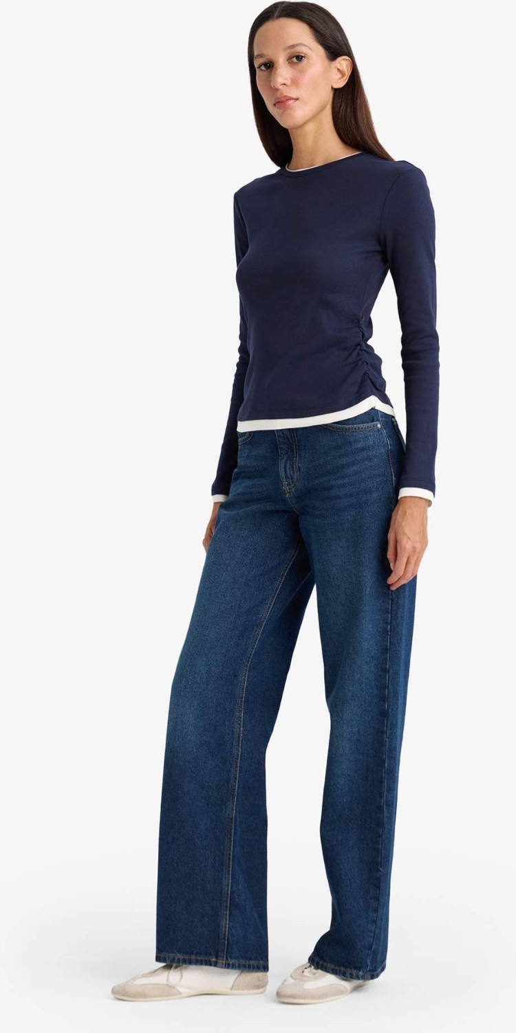 DeFacto %100 Pamuk Slim Fit Ribana Tişört E6548AX26SP görsel 7